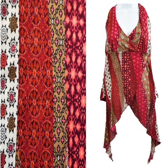 Vintage 90s Y2K Hippie Halter Top Shark Bite Overlap Psychedelic Kaleidoscope L - Picture 1 of 8